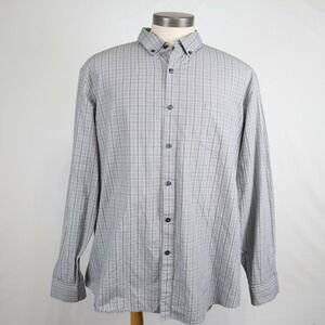 Claiborne‎ Shirt Mens 2XL XXL Casual Pocket Button Down Gray Plaid Long Sleeve